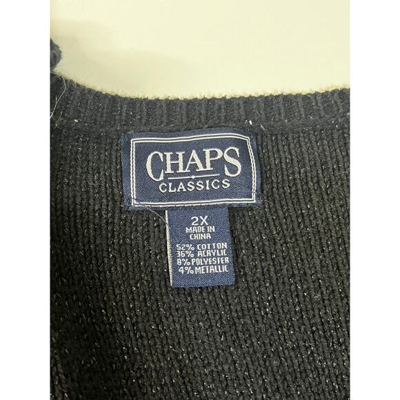 Chaps Classic Black Cable Knit Front Sweater With Sparkle- Womens Size 2X - Picture 3 of 7